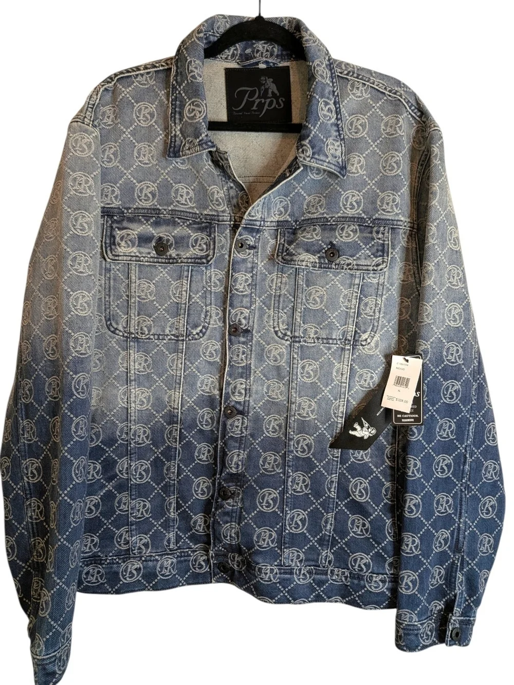 PRPS Purgatory Logo Denim Trucker Jacket XL AOP All Over Print Grunge Streetwear